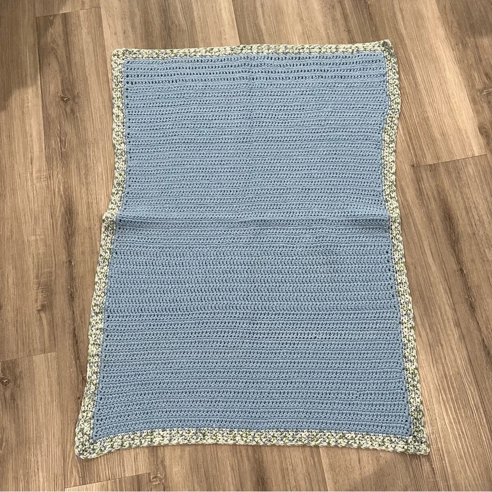 New Handmade Crochet Blue Blanket with Cute Variegated Border